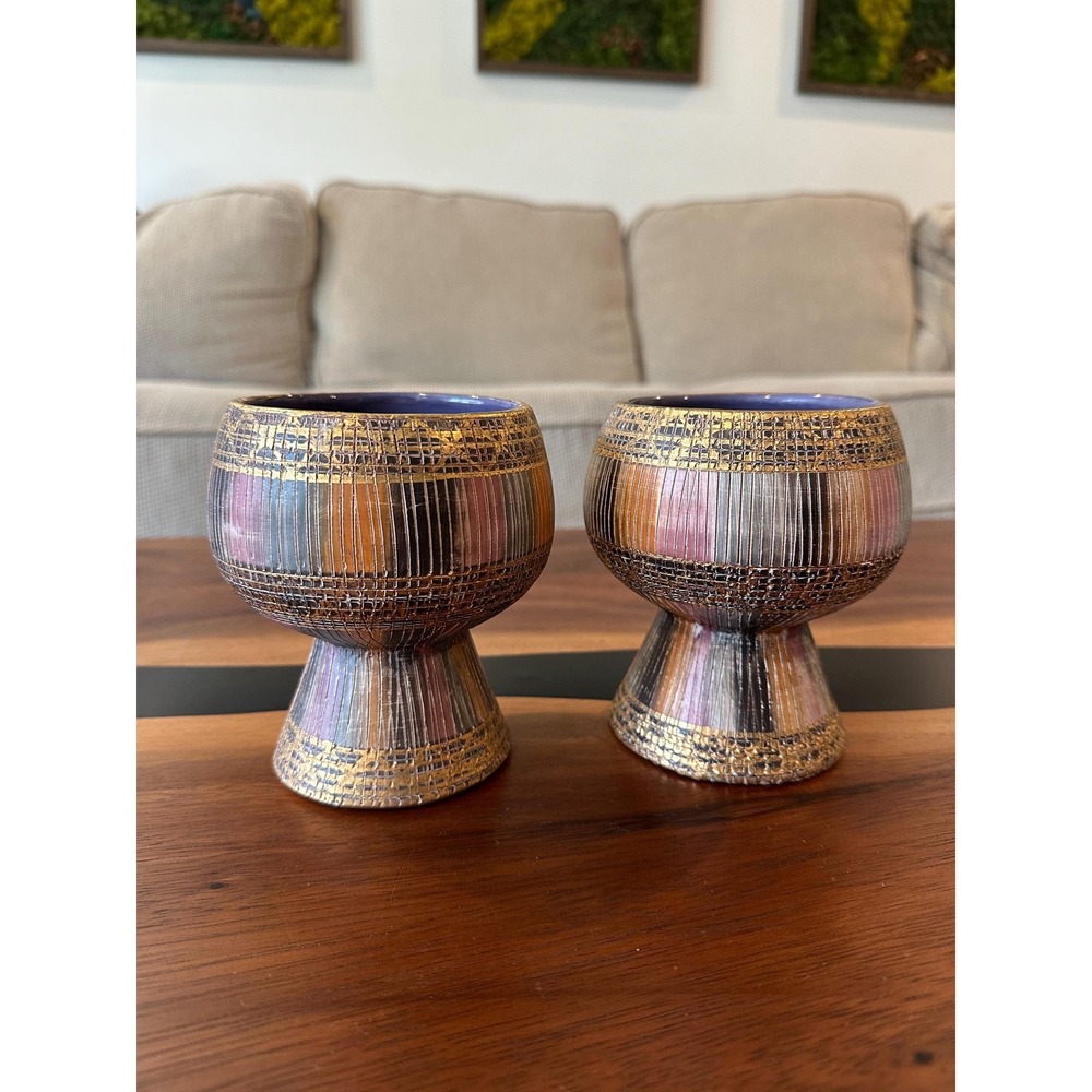 Vintage Set Aldo Londi Bitossi Seta MCM Italian Pottery Candle Stick Holders